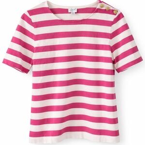 J. Crew Pink and White Striped Short Sleeve Tee